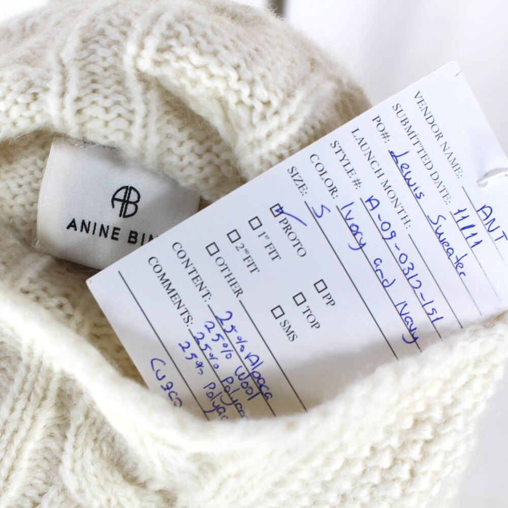 ANINE BING Ivory Navy Alpaca Cable Knit Lewis Sweater S NEW Wool Boxy Pullover - Picture 6 of 6